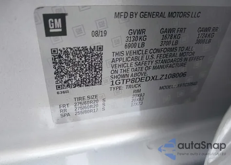 2020 GMC Sierra 1500 2Wd Short Box Slt z USA, uszkodzony, nr VIN 1GTP8DEDXLZ108006